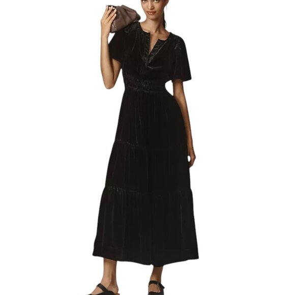 Anthropologie The Somerset Maxi Dress, Velvet Edition, Black, V-Neck, Size Small - Picture 1 of 7